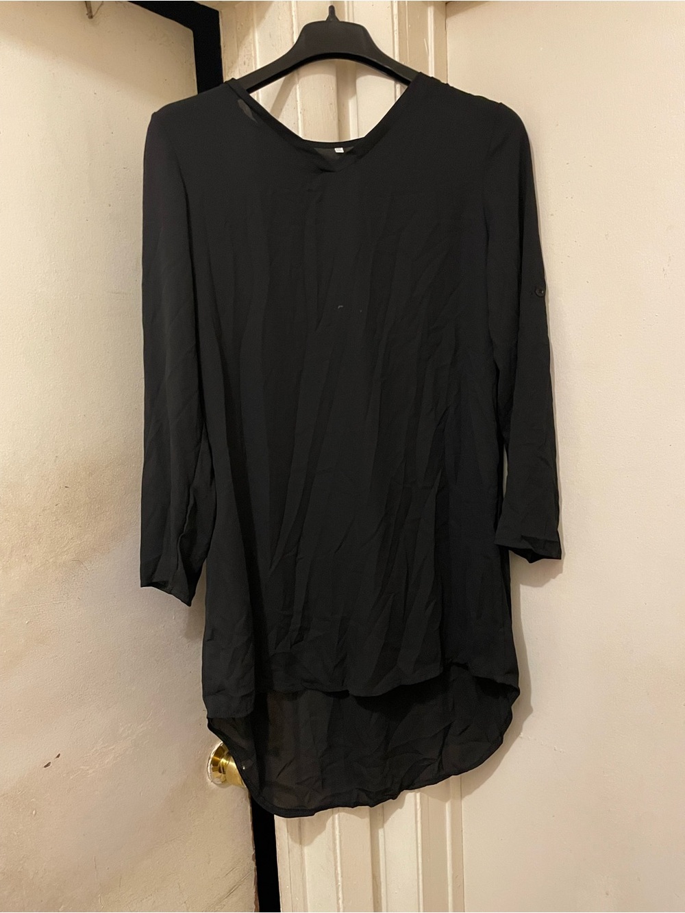 Women’s Black Chiffon High Low Roll Tab Sleeve Tunic Blouse Size XXL